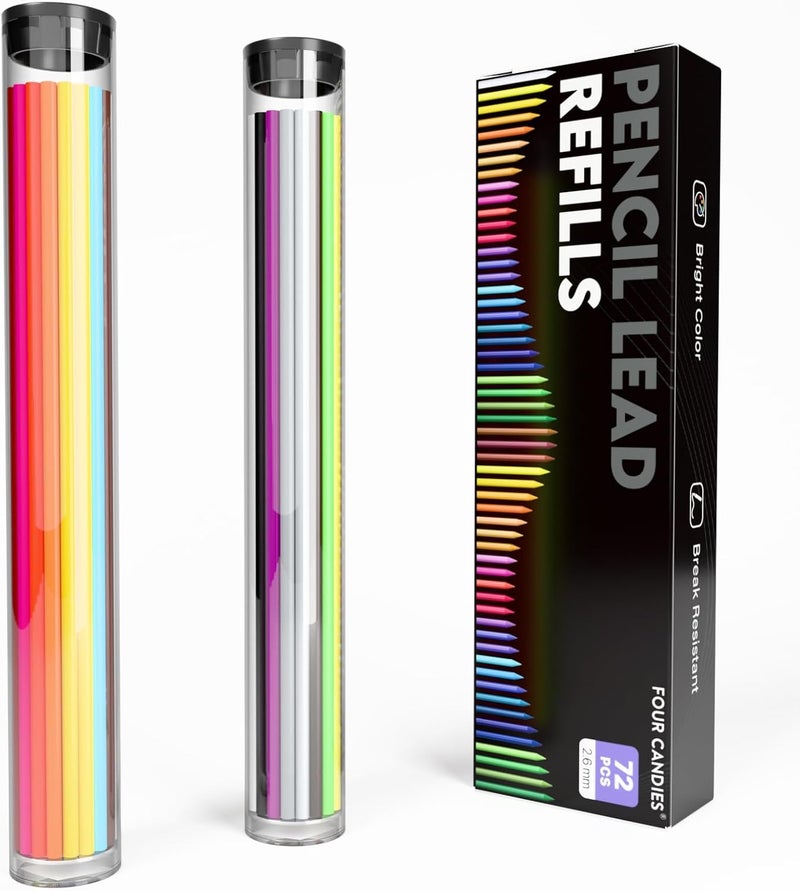 Four Candies 2.6MM Color Lead, Mechanical Colored Pencils Leads, 36 Color Pencils Refills, Assorted Colored Leads 72 PCS - Image 1
